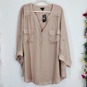 Torrid taupe V neck blouse